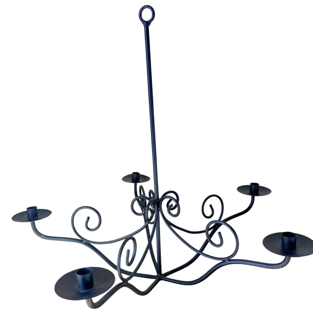 Vintage Wrought Iron Candelabra Chandelier~Western Gothic Halloween 26”x25”